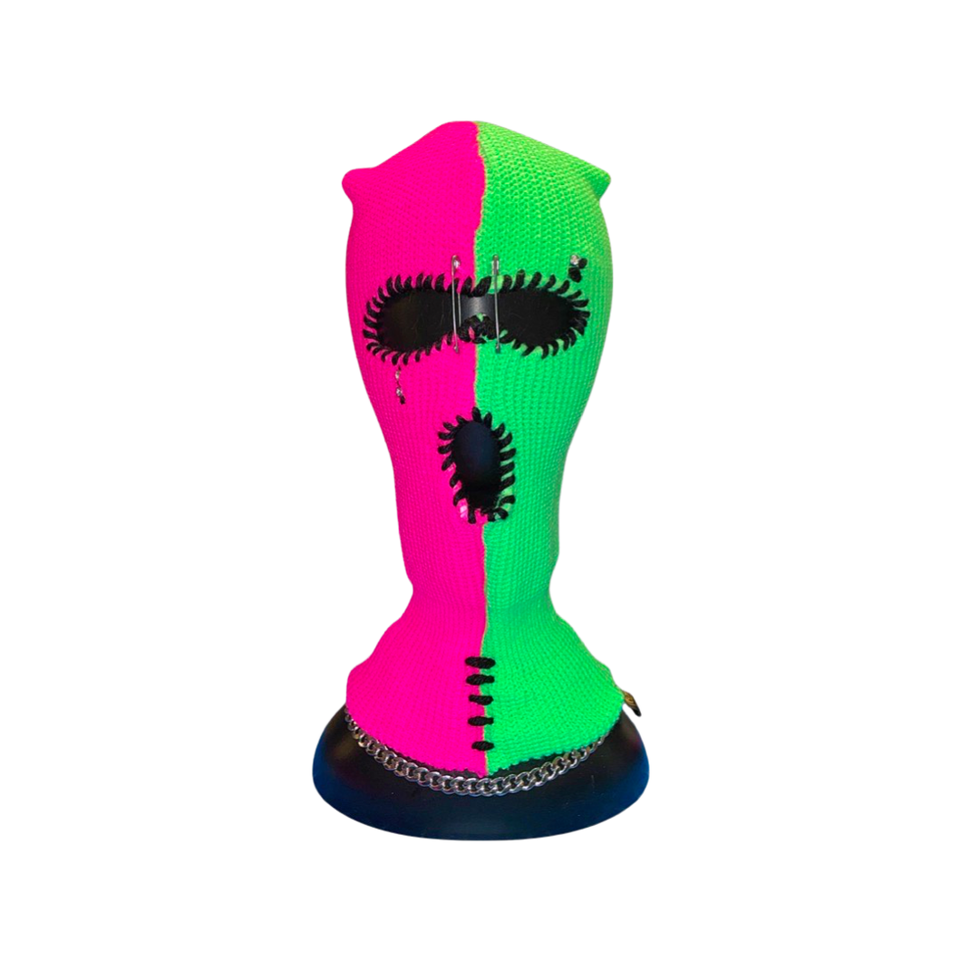 Hot Pink/Lime Green Single Thread Two Tone Ski Mask